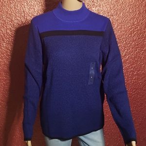 karen scott turtle neck blue with light blue and black strip